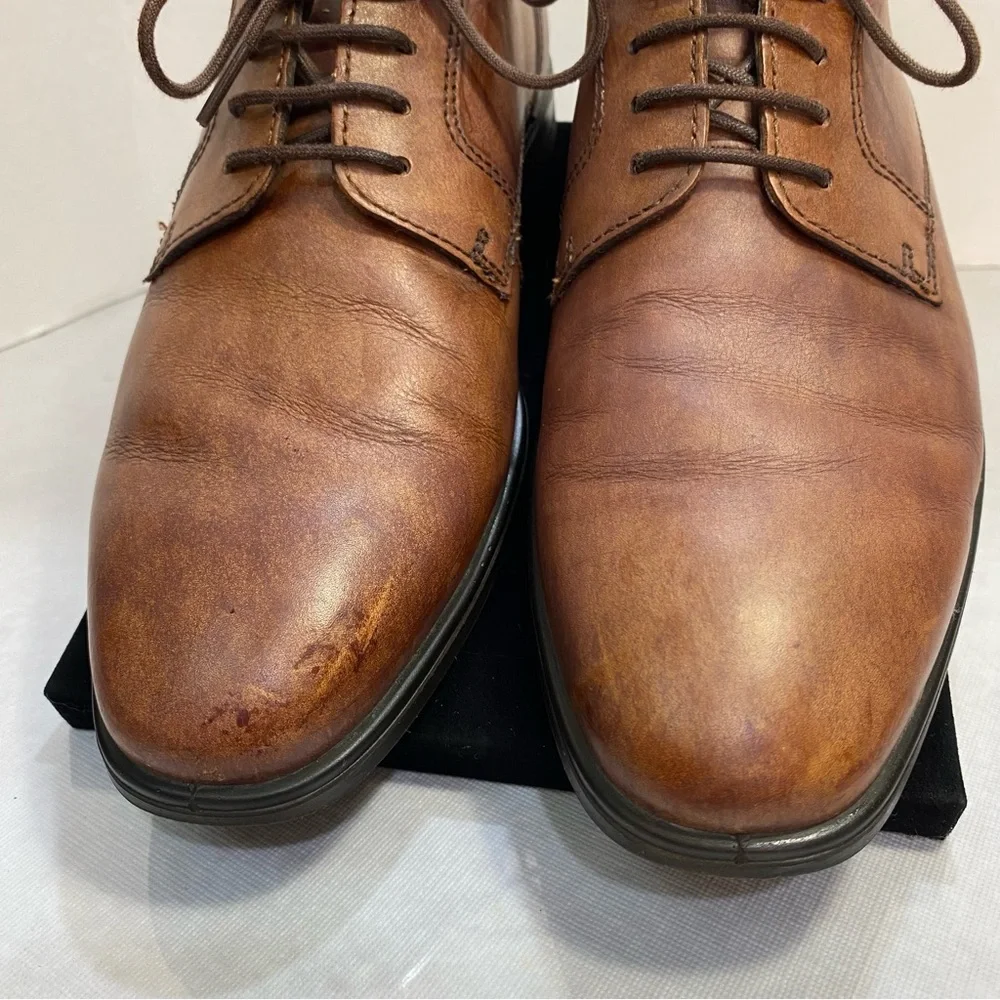 ECCO Cognac Leather Derby Dress Shoes EU 43 US 9–9.5 Comfort Plain Toe